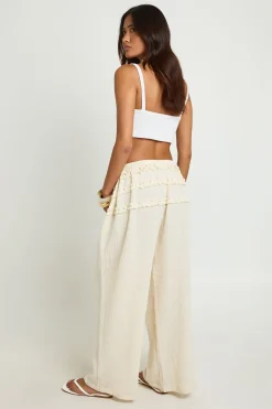 Pantalon Large En Gaze De Coton Avec Détail À Volants