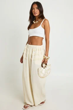 Pantalon Large En Gaze De Coton Avec Détail À Volants