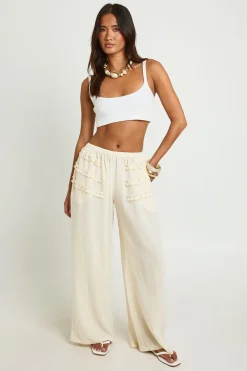 Pantalon Large En Gaze De Coton Avec Détail À Volants