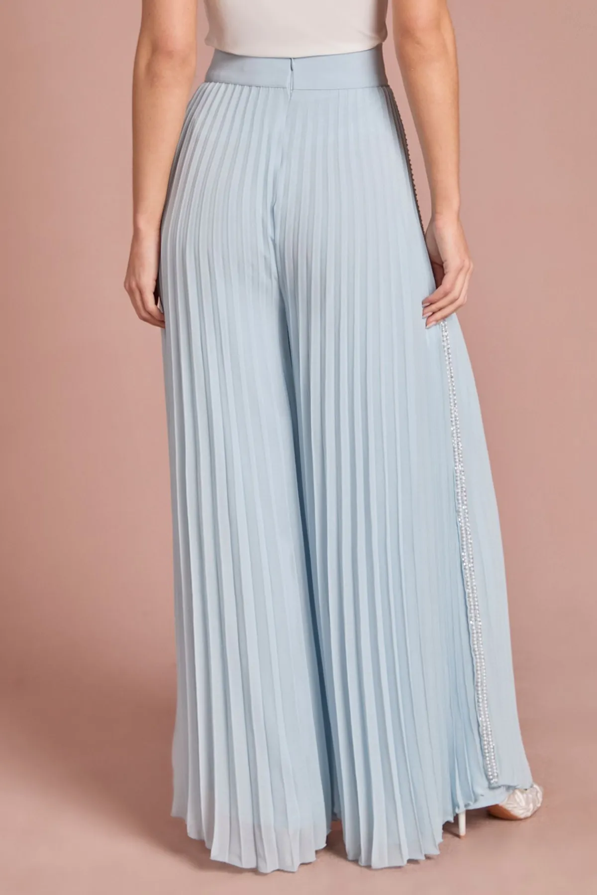 Coast Pantalon Large En Georgette Plissée Orné De Perles<Femme Pantalons