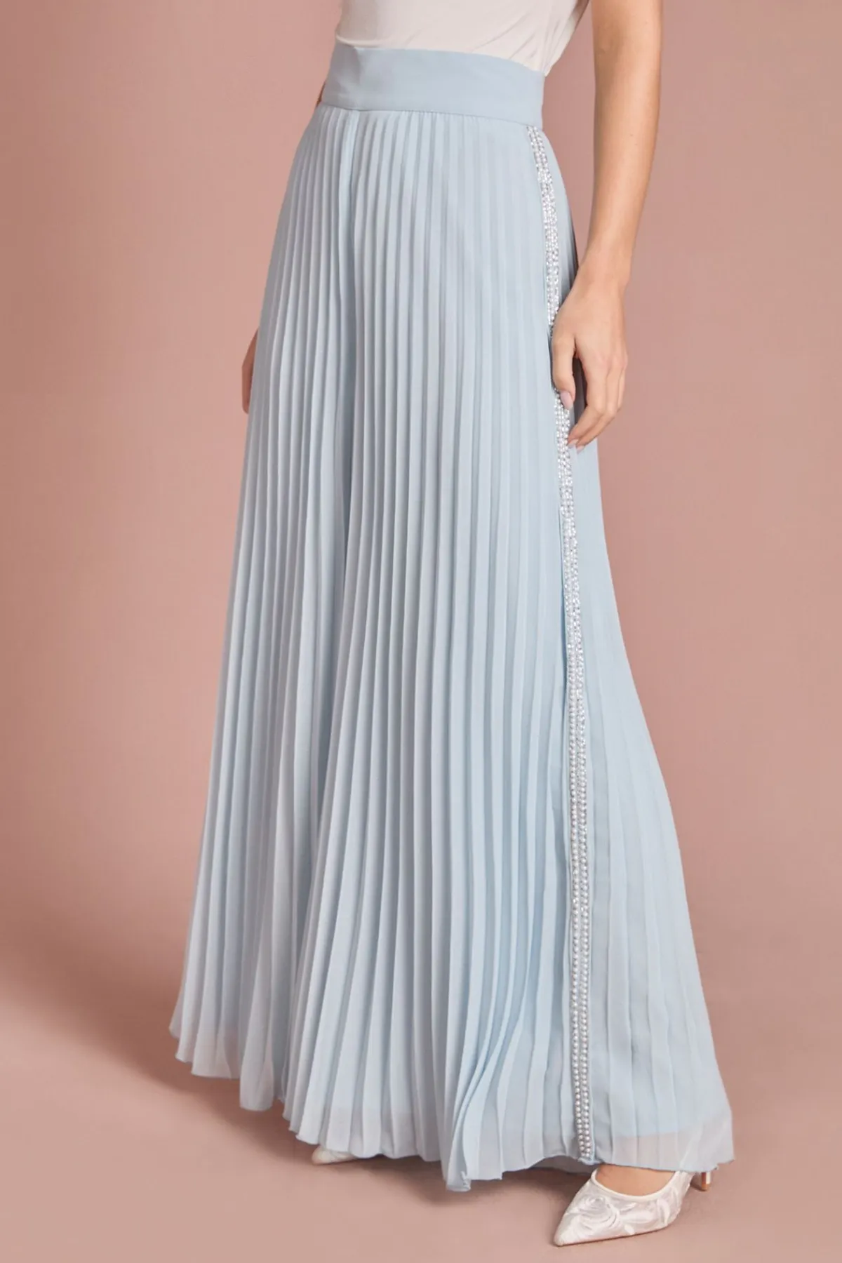 Coast Pantalon Large En Georgette Plissée Orné De Perles<Femme Pantalons