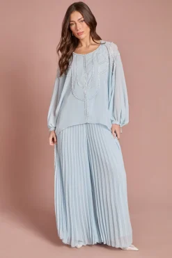 Coast Pantalon Large En Georgette Plissée Orné De Perles<Femme Pantalons