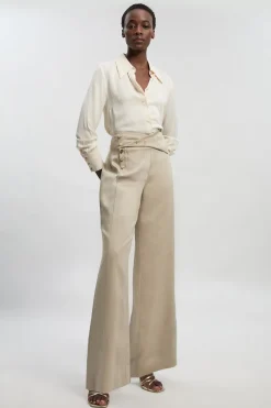 KarenMillen Pantalon Large en Lin Ajusté à Boutonnage Devant<Femme Pantalons|Ensembles