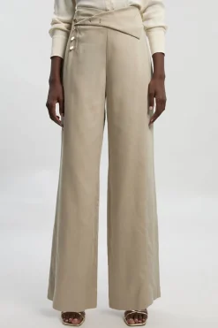 KarenMillen Pantalon Large en Lin Ajusté à Boutonnage Devant<Femme Pantalons|Ensembles