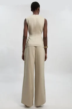 KarenMillen Pantalon Large en Lin Ajusté à Boutonnage Devant<Femme Pantalons|Ensembles