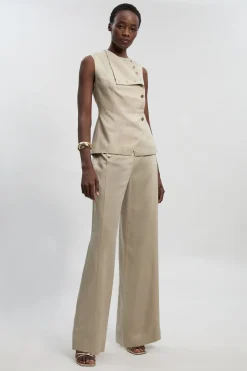 KarenMillen Pantalon Large en Lin Ajusté à Boutonnage Devant<Femme Pantalons|Ensembles