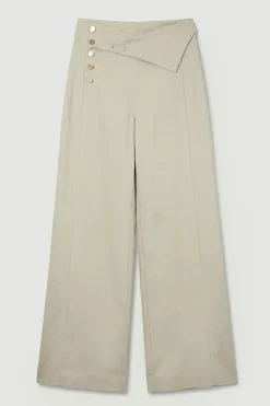 KarenMillen Pantalon Large en Lin Ajusté à Boutonnage Devant<Femme Pantalons|Ensembles