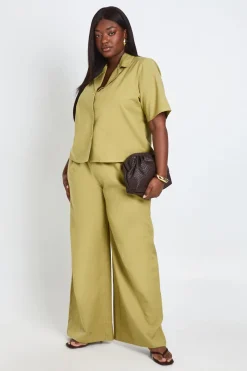 Pantalon Large En Lin Grande Taille Avec Détail De Perles Nouées