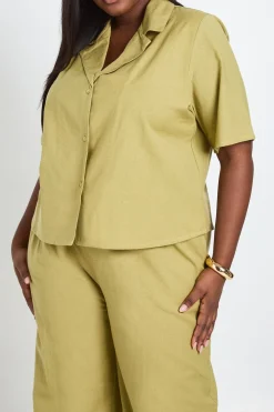 Pantalon Large En Lin Grande Taille Avec Détail De Perles Nouées