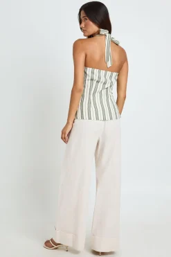 Pantalon Large En Lin À Revers