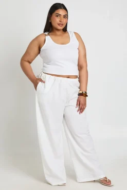 Pantalon Large En Lin Taille Basse Avec Liens Latéraux Grande Taille