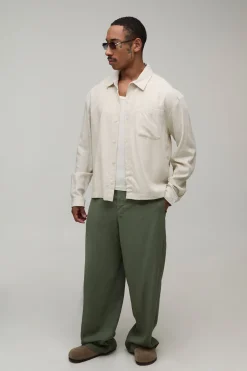 Pantalon Large En Mélange De Lin Avec Taille Bicolore
