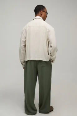 Pantalon Large En Mélange De Lin Avec Taille Bicolore