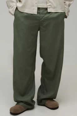 Pantalon Large En Mélange De Lin Avec Taille Bicolore