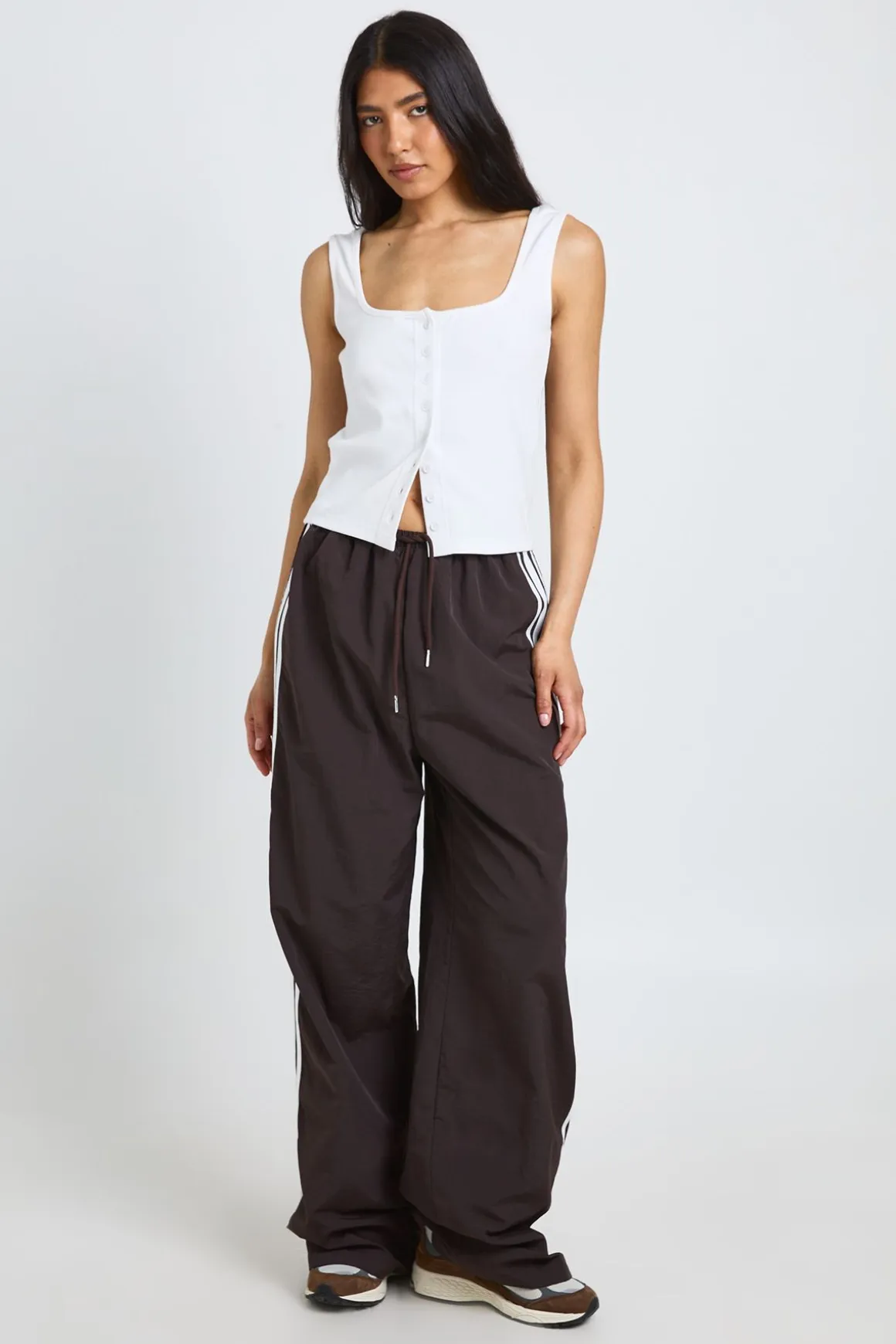 Pantalon Large En Nylon Avec Bande Latérale - Coupe Longue