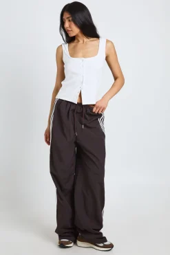 Pantalon Large En Nylon Avec Bande Latérale - Coupe Longue