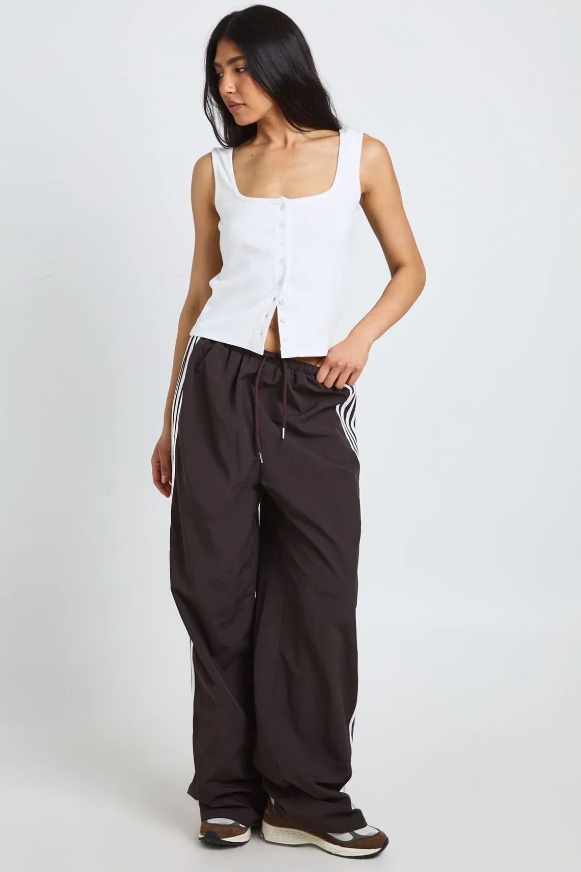 Pantalon Large En Nylon Avec Bande Latérale - Coupe Longue