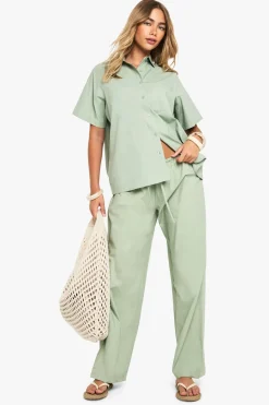 Pantalon large en popeline de coton