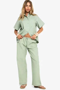 Pantalon large en popeline de coton