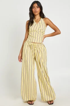 boohoo Pantalon Large En Popeline De Coton À Rayures<Femme Pantalons|Looks Preppy