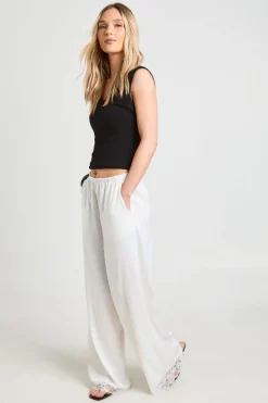 Pantalon Large En Satin Avec Bordure En Dentelle Petite
