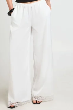 Pantalon Large En Satin Avec Bordure En Dentelle Petite