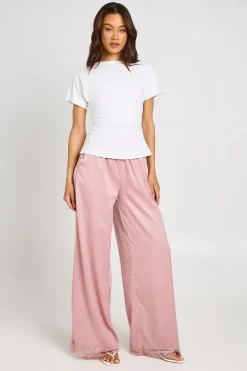 Pantalon Large En Satin Avec Bordure En Dentelle Pour Femmes Grandes