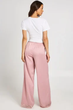 Pantalon Large En Satin Avec Bordure En Dentelle Pour Femmes Grandes