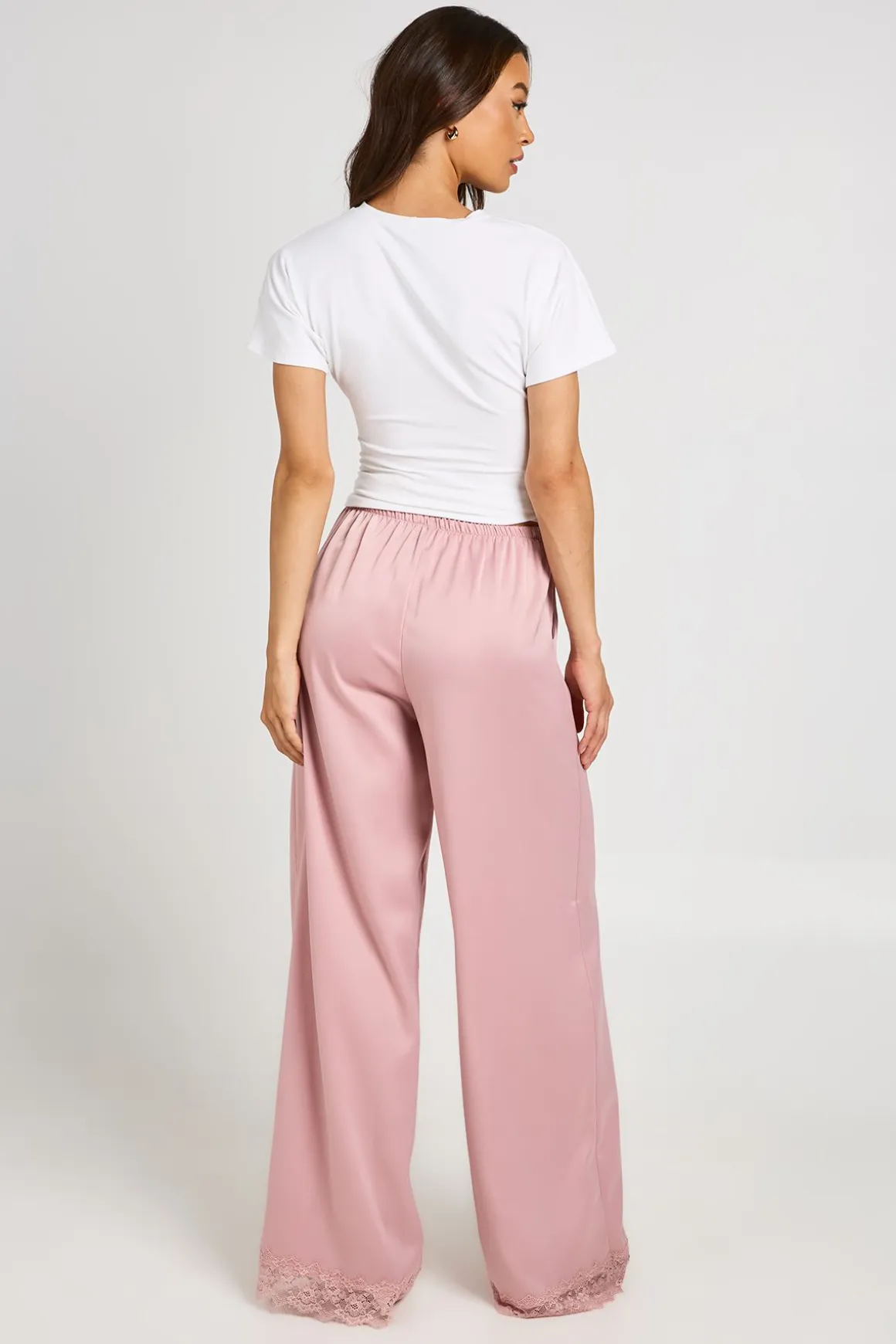 Pantalon Large En Satin Avec Bordure En Dentelle Pour Femmes Grandes