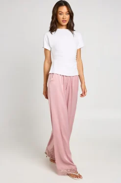 Pantalon Large En Satin Avec Bordure En Dentelle Pour Femmes Grandes