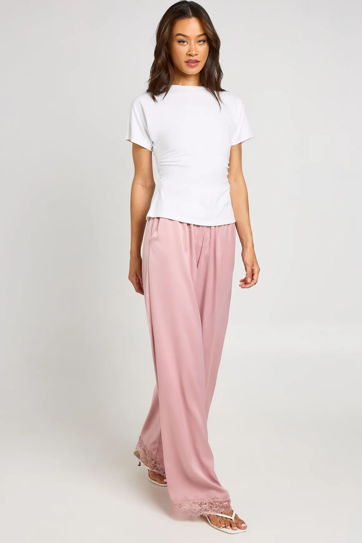 Pantalon Large En Satin Avec Bordure En Dentelle Pour Femmes Grandes