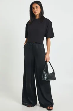 Pantalon Large En Satin Avec Bordure En Dentelle Petite