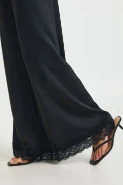 Pantalon Large En Satin Avec Bordure En Dentelle Petite