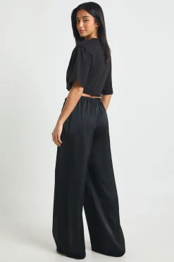 Pantalon Large En Satin Avec Bordure En Dentelle Petite