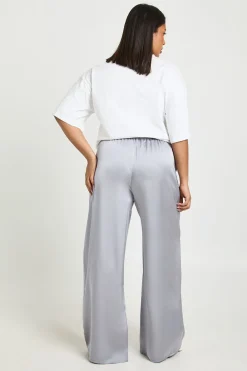 Pantalon Large En Satin Avec Taille À Cordon De Serrage Grande Taille