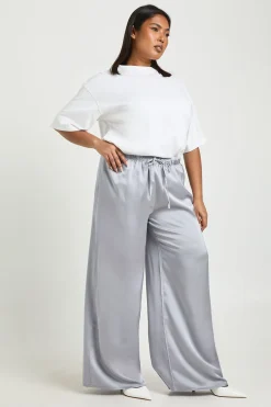 Pantalon Large En Satin Avec Taille À Cordon De Serrage Grande Taille