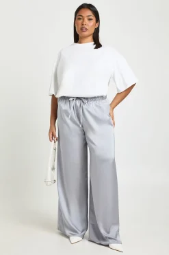 Pantalon Large En Satin Avec Taille À Cordon De Serrage Grande Taille