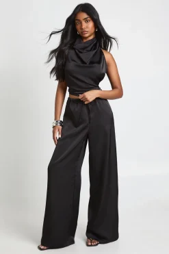 boohoo Pantalon Large En Satin Avec Taille À Cordon Coulissant<Femme Pantalons|Satin Et Dentelle