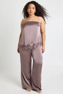 Pantalon Large en Satin Grande Taille
