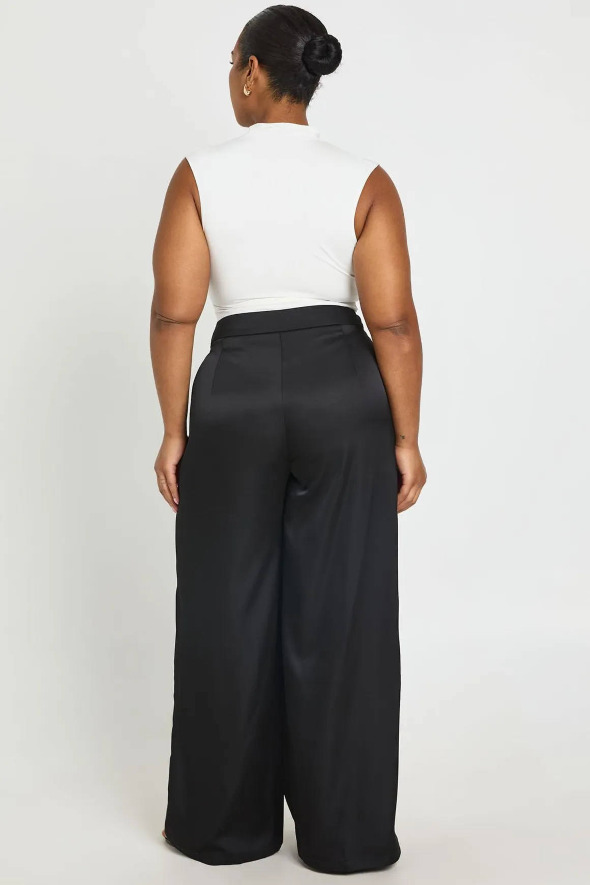 Pantalon Large En Satin Grande Taille