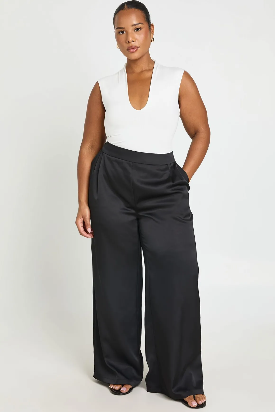 Pantalon Large En Satin Grande Taille