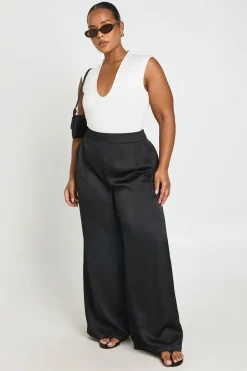 Pantalon Large En Satin Grande Taille