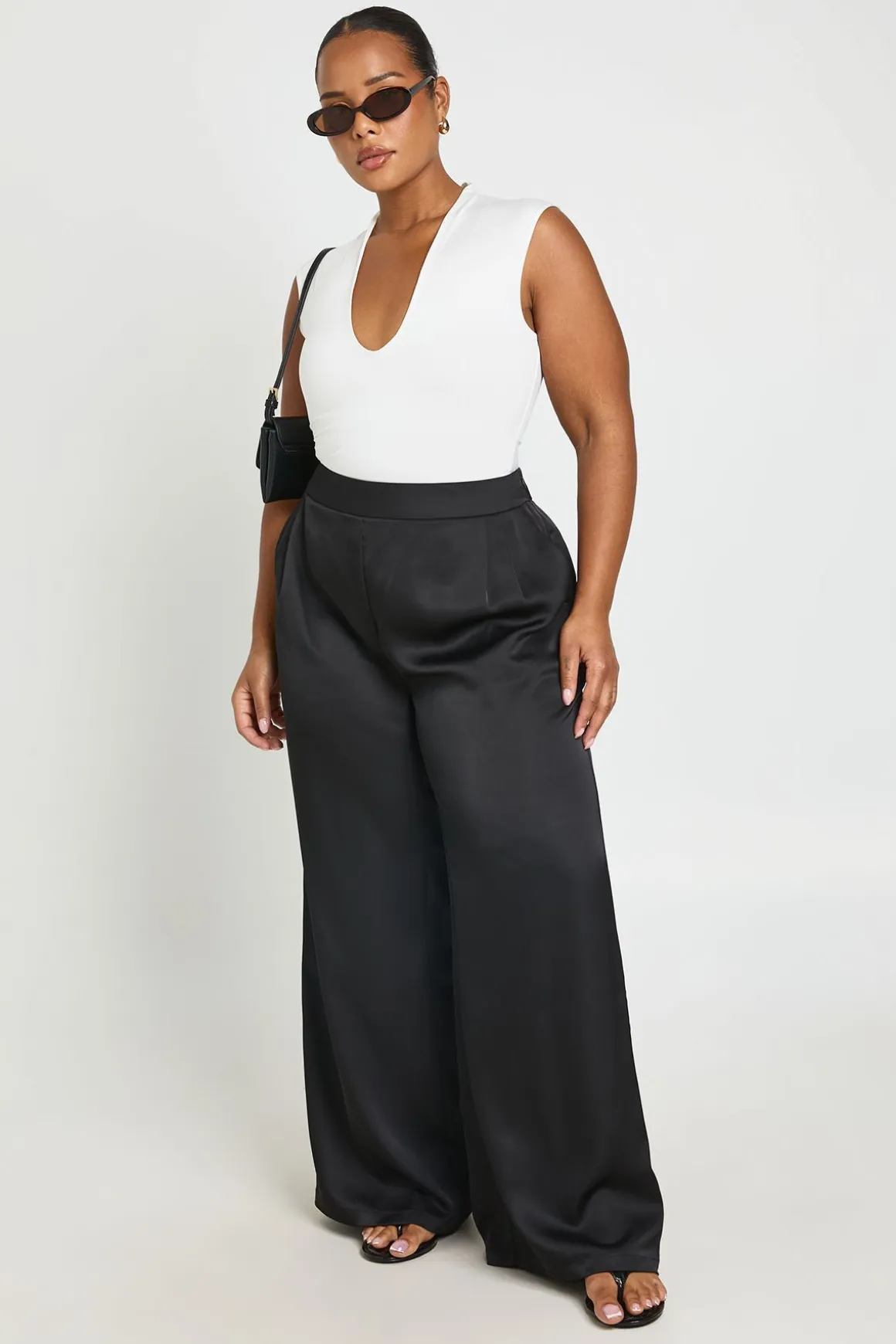 Pantalon Large En Satin Grande Taille