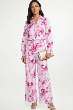 Pantalon Large En Satin À Imprimé Floral