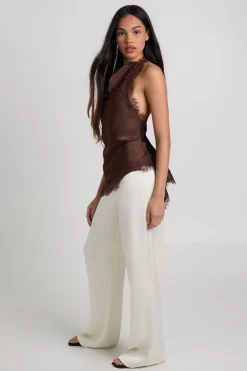 Pantalon Large En Satin À Plis Sur Le Devant