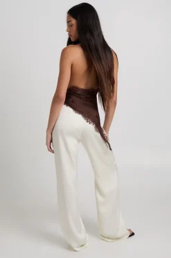 Pantalon Large En Satin À Plis Sur Le Devant