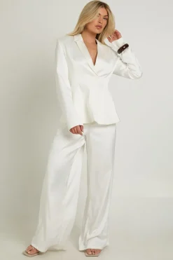 Pantalon Large En Satin À Plis Sur Le Devant