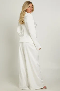 Pantalon Large En Satin À Plis Sur Le Devant