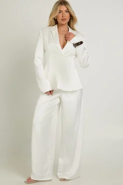 Pantalon Large En Satin À Plis Sur Le Devant