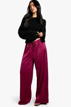 Pantalon large en satin à taille avec cordon de serrage